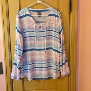 Chico’s Pastel Striped Lace Front Tunic Top Rayon Size XL Chico’s 3